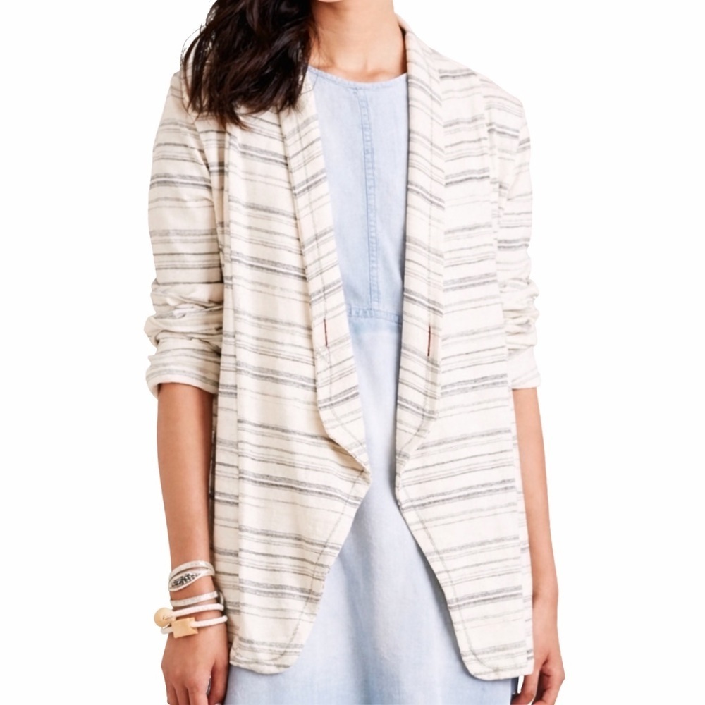 Saturday Sunday Anthropologie striped Cream and Gray Open Cardigan - Picture 1 of 9